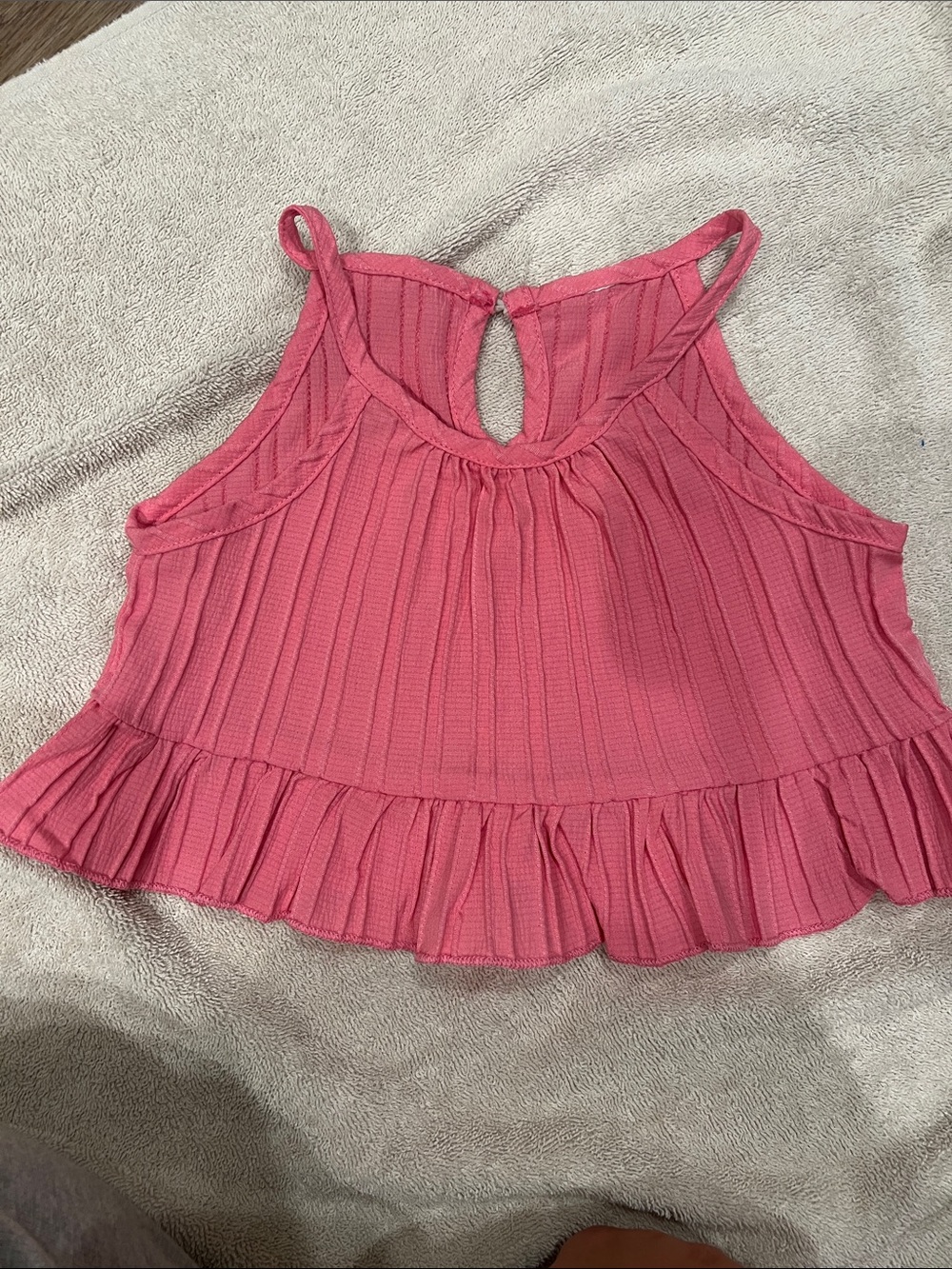 SHEIN Pink Ruffled Ribbed Tank Top